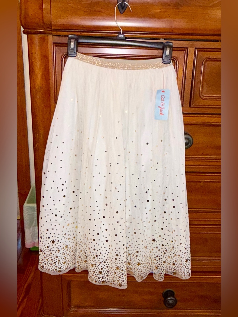 Cat & Jack Cream Tulle Star Skirt Girls Size M (7/8) Gold Glitter Holiday Party